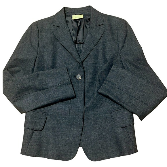 Akris Punto Charcoal Gray Three-Button Wool Blazer Women's Size 10 - Picture 3 of 15